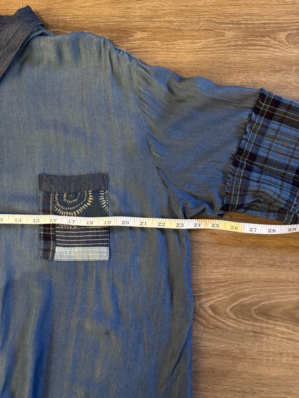 Johnny Was Workshop Blue Patchwork Denim & Plaid Button-Down - Picture 10 of 15